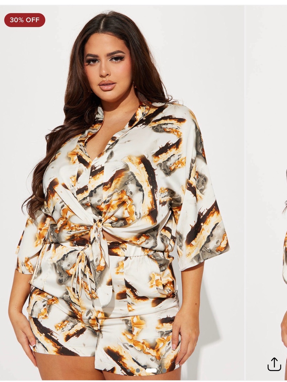 Fashion Nova Cream Satin Tie-Front Top & shorts set